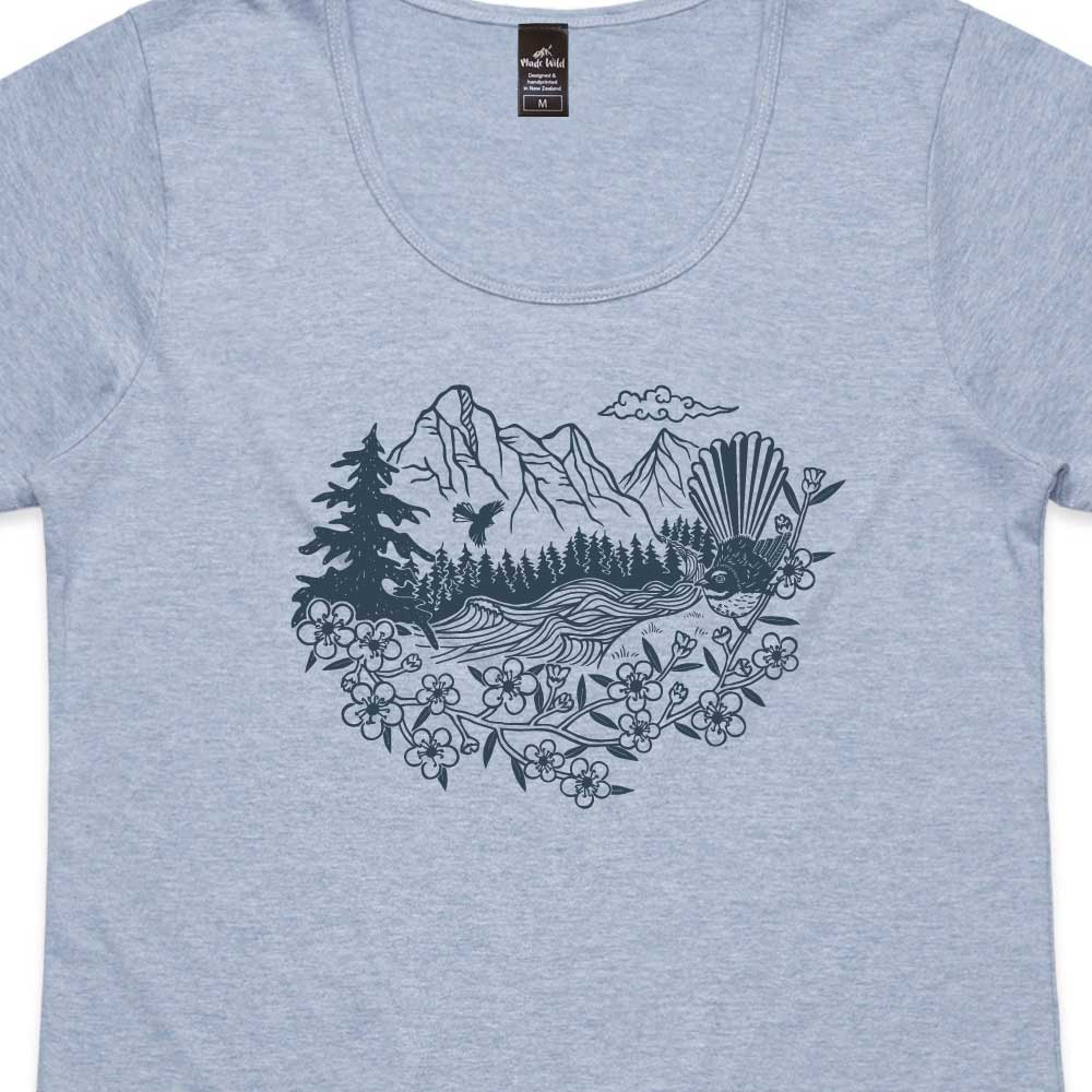 Fantail River Womens Blue Marle t-shirt